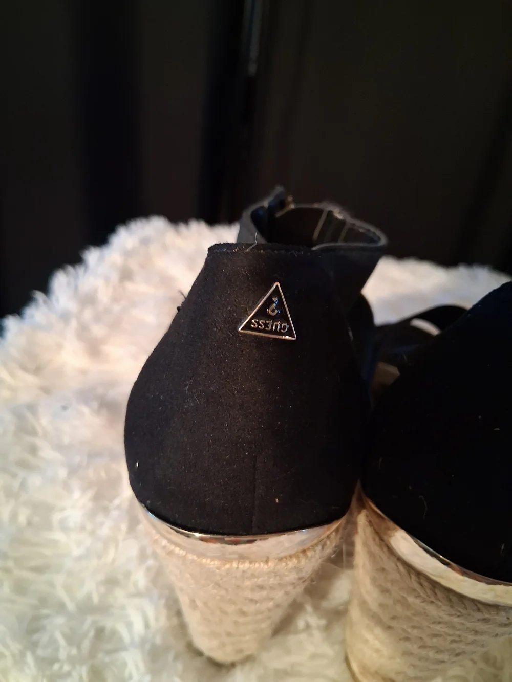 Guess Black Wedge Sandals with Front Zip Accent